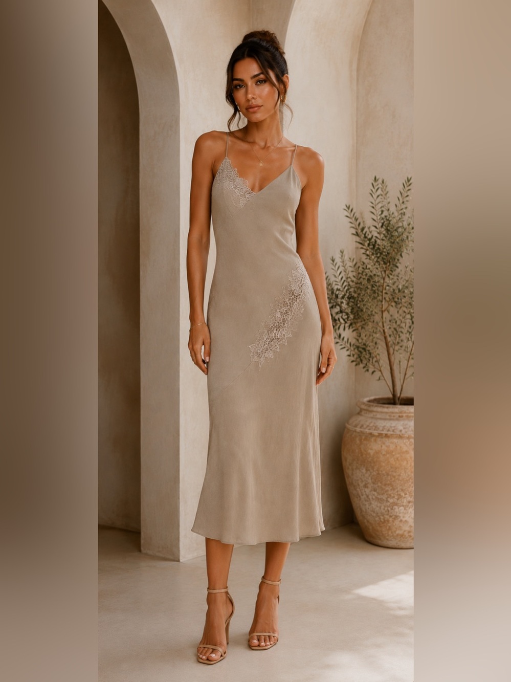 Zara Embroidered Midi Slip Dress
